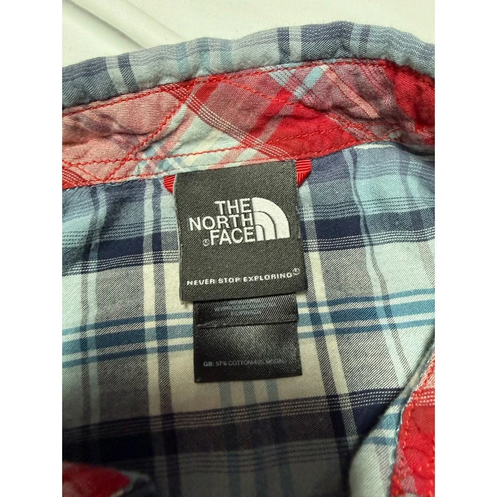 The North Face Men's Short Sleeve Button Up Shirt Large Blue Plaid Cotton Modal
